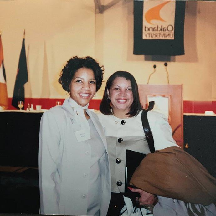 Woman and her mother at Oakland University, 1997